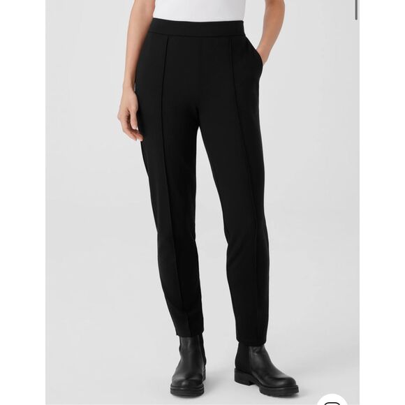 Eileen Fisher $198 Washable Flex Ponte Pintuck Pants black PET large NEW - Picture 3 of 8